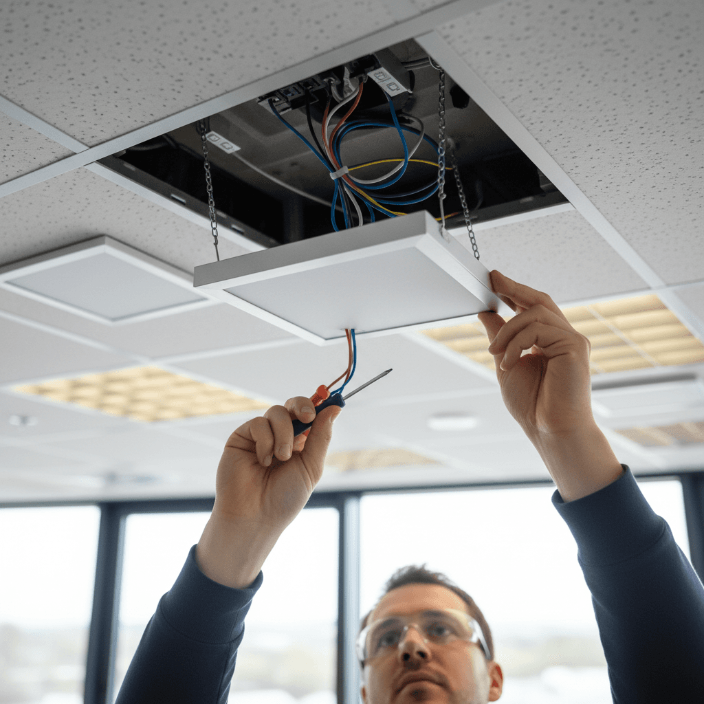 Installation d'éclairage intelligent démontrant l'expertise technologique